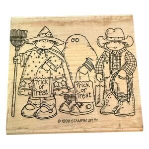 Stampin Up! Vintage 1998 Trick Or Treating Family Halloween Rubber Stamp